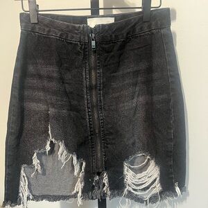 One Teaspoon Vixen Black Distressed Denim Skirt Full Front Zip